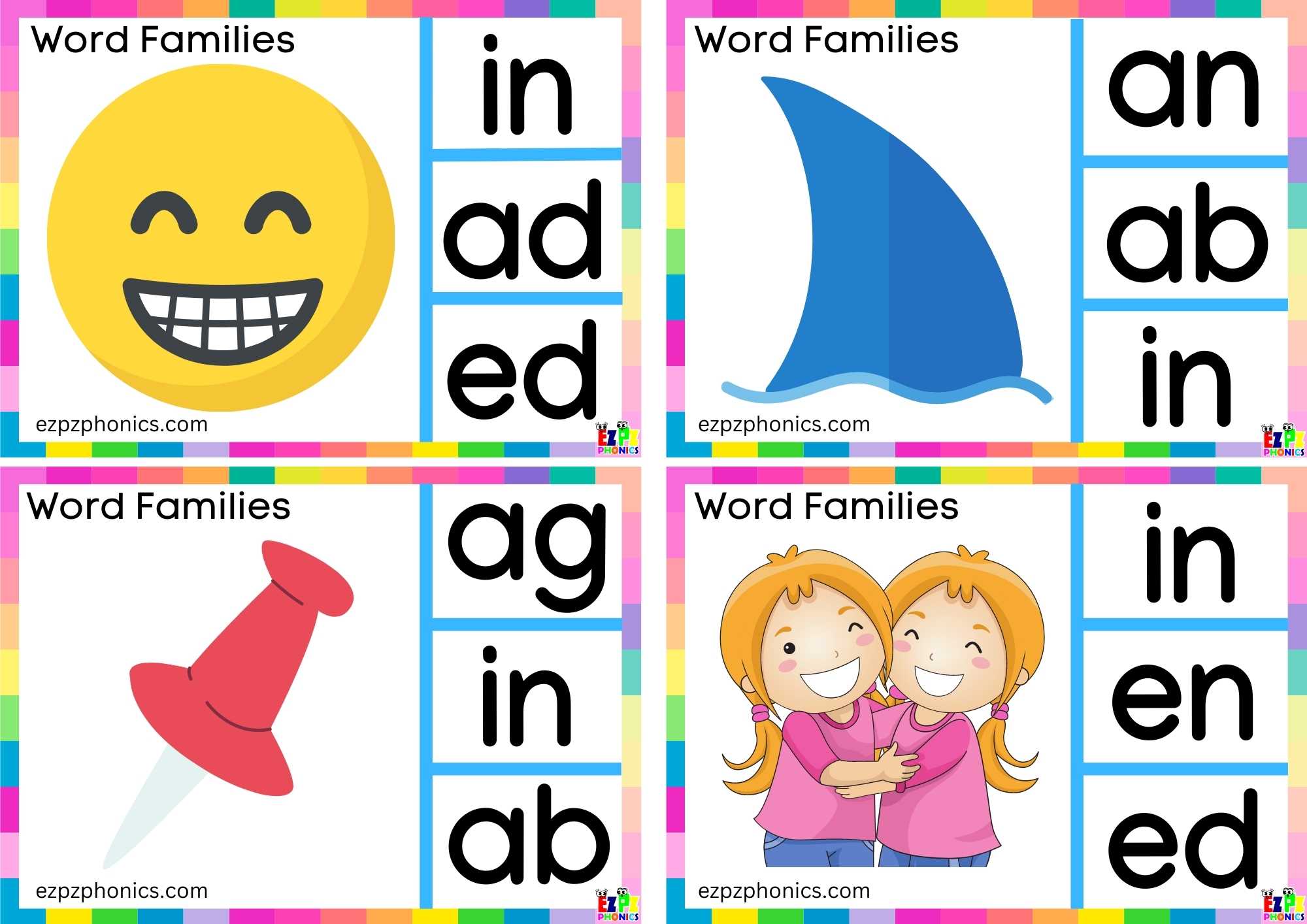 Word Family in Look at the image and clip the correct letters clip cards group 2